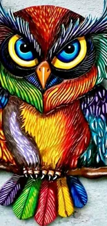 Vibrant and colorful owl art wallpaper with intricate details.