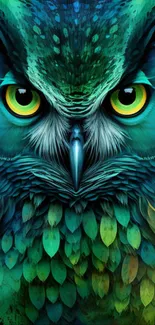 Colorful owl-themed mobile wallpaper with vibrant blue and green hues.