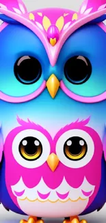 Colorful owl art wallpaper with vibrant design.