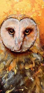 Artistic owl image with vibrant orange background.