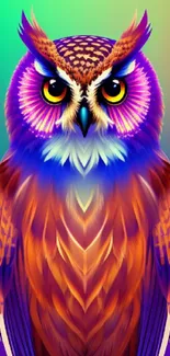 Vibrant owl art wallpaper with colorful design on mobile screen.