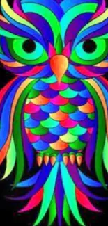 Colorful and vibrant owl art wallpaper design.