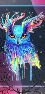 Colorful abstract owl art in vibrant blues.