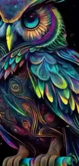 A vibrant and colorful owl illustration with intricate artistic details.