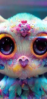 Vibrant fantasy owl in colorful art style.