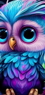 Colorful fantasy owl with vibrant feathers on mobile wallpaper.