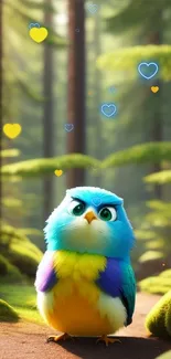 Vibrant, colorful owl in an enchanted forest setting, perfect for phone wallpapers.