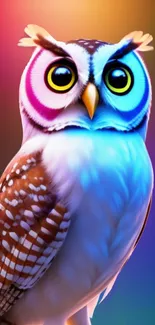 Colorful neon owl illustration with vibrant details.