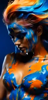 Colorful artistic portrait with vibrant paint on a woman.