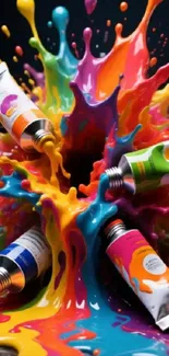 Dynamic explosion of vibrant paint splashes with tubes.