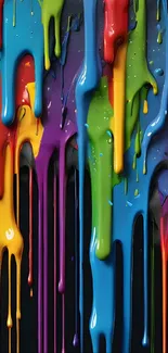 Colorful paint drips on a dark background for mobile wallpaper.