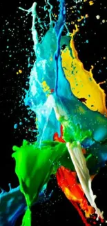 Multicolored paint splash on black background mobile wallpaper.