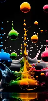 Colorful paint splash art on black background.