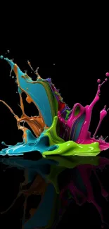 Colorful paint splash on black mobile wallpaper background.