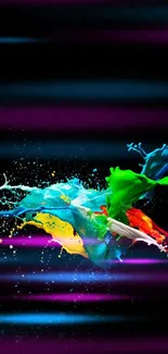 Vibrant paint splash over black background, perfect for mobile wallpaper.