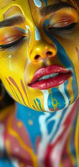 Colorful face paint with vibrant yellow hues.
