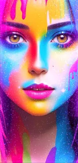 Vibrant and colorful painted face art wallpaper.