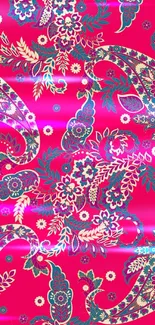 Vibrant pink paisley floral pattern wallpaper.