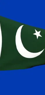 Vibrant Pakistani flag with blue background.