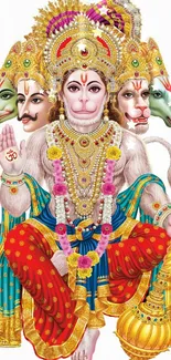 Vibrant artwork of Panchmukhi Hanuman with colorful details.