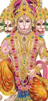 Colorful Panchmukhi Hanuman deity artwork on a mobile wallpaper.