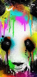 Colorful abstract panda wallpaper with vibrant splashes.