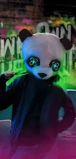 Vibrant panda in neon graffiti art theme for phone wallpaper.