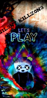 Graffiti panda with neon colors and 'Let's Play' text.