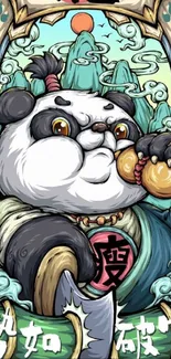 Illustrated panda warrior wallpaper for phones.