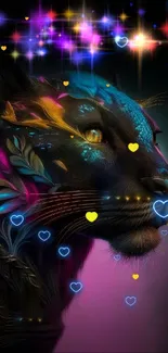 Vibrant neon panther digital art wallpaper