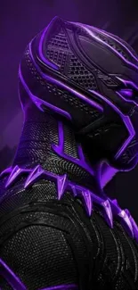 Black panther themed wallpaper with vibrant purple highlights.