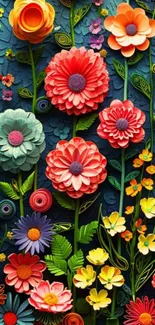 Colorful paper art floral design with vibrant flowers.