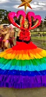 Colorful rainbow parade costume with heart design