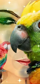 Vibrant parrot with artistic background wallpaper.