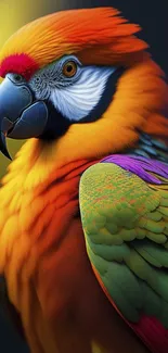 Vibrant parrot illustration with colorful feathers.