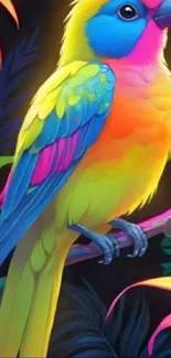 Colorful parrot artwork with vibrant hues on a digital wallpaper.