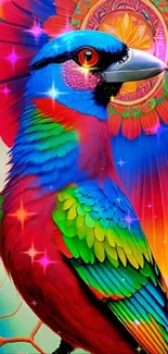 Vibrant parrot artwork with colorful feathers on a dynamic background.