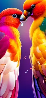 Colorful parrots with vibrant feathers in a stunning mobile wallpaper.