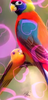 Vibrant and colorful parrots in a nature-themed mobile wallpaper.