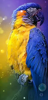 Colorful parrot on a mystical, vibrant background wallpaper.