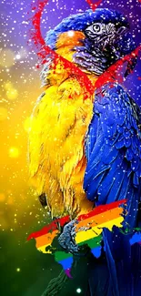 Colorful parrot with heart on digital art wallpaper.