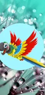 Colorful parrot on teal nature background wallpaper.