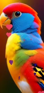 Vibrantly colored parrot with striking red, blue, and yellow feathers on a gradient background.