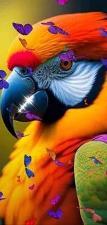 Vibrant parrot with colorful feathers on phone wallpaper.