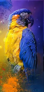 Vibrant parrot with colorful abstract background