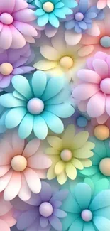 Colorful pastel floral wallpaper for mobile devices, featuring abstract flowers.