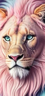 A pastel lion with a colorful mane on a mobile wallpaper.