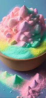 A bowl of pastel powders in vibrant colors, showcasing artistic texture.