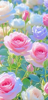 Pastel roses in bloom create a vibrant and serene mobile wallpaper.