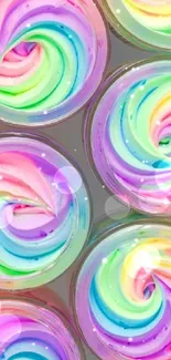 Vibrant pastel swirl wallpaper with rainbow colors.